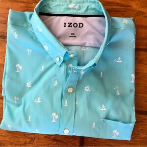 Men’s IZOD Classic Saltwater Breeze Printed Aqua Short Sleeve Button-Up Shirt